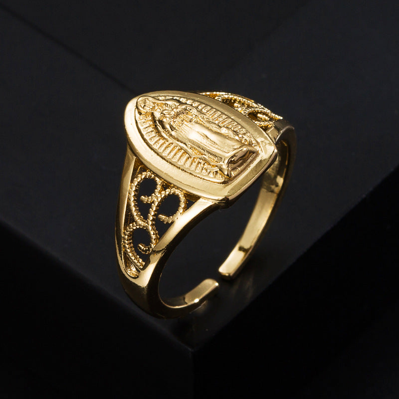 Gold-plated geometric zircon ring