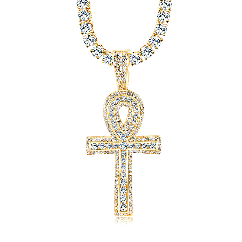 Ankh cross pendant necklace with zircon