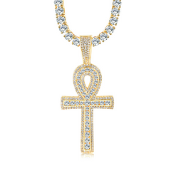 Micro Inlaid Zircon Ankh Cross Pendant Necklace