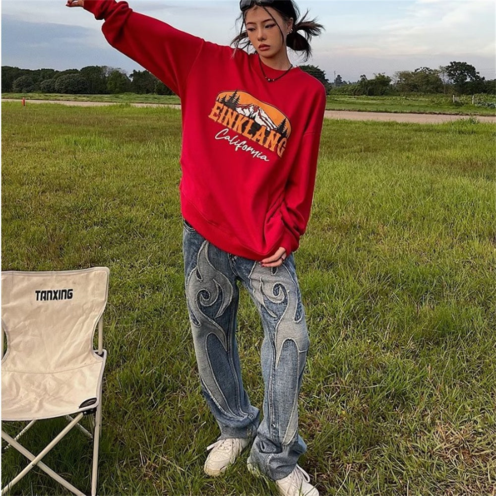 Retro patchwork graffiti hip-hop washed jeans