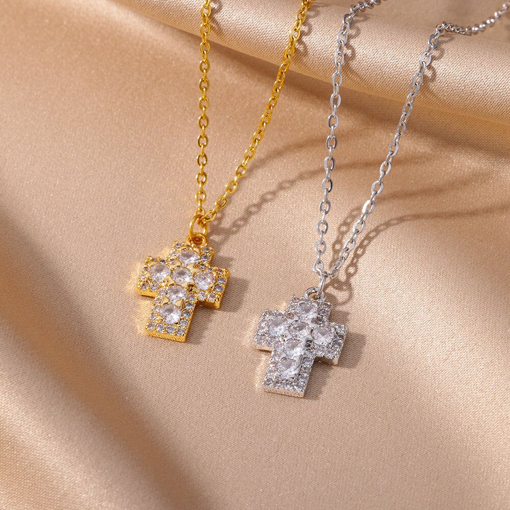 Trendy Minimalist Cross Pendant Necklace with Zirconia