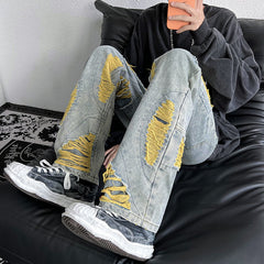 Men's Hip-Hop Trend Ripped Hole Washed Jeans