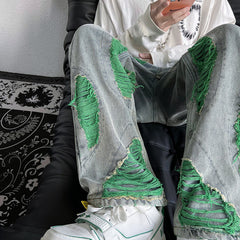 Men's Hip-Hop Trend Ripped Hole Washed Jeans