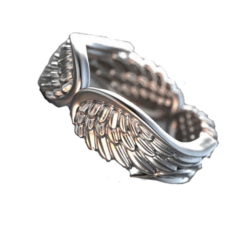 Angel Wings Feather Ring - Vintage Silver Design
