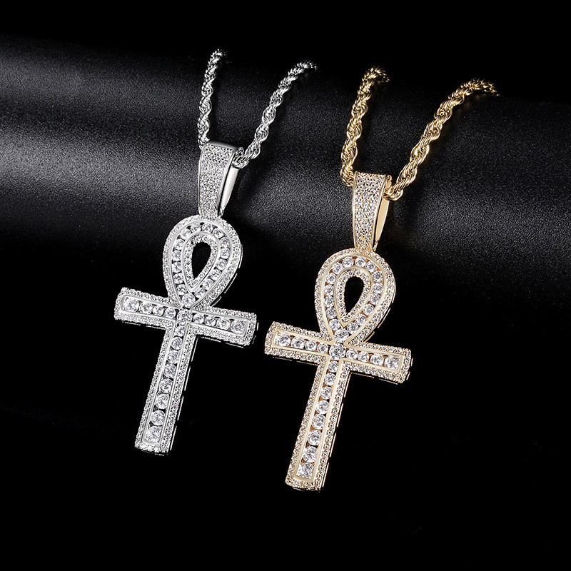 Ankh cross pendant necklace with zircon