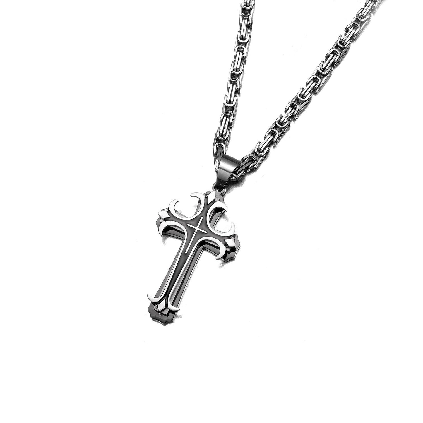 Double Layer Cross Pendant Necklace for Men in Stainless Steel