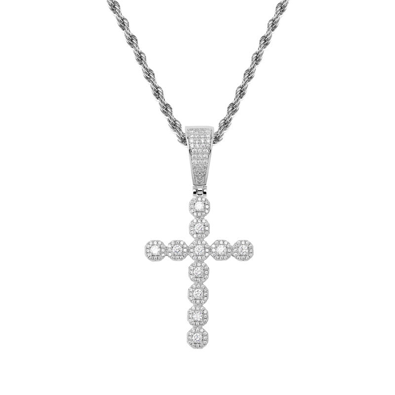 Iced-out cross pendant necklace, hip hop style