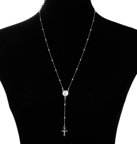 Long Pendant Sweater Necklace with Cross and Elements