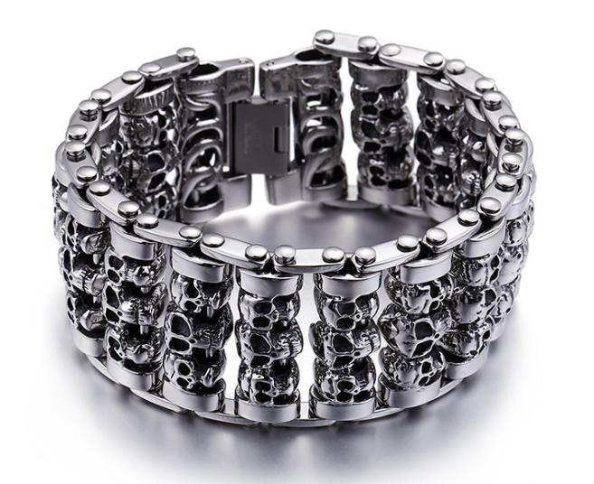 Men's Titanium Steel Skull Bracelet - Punk Style Jewelry