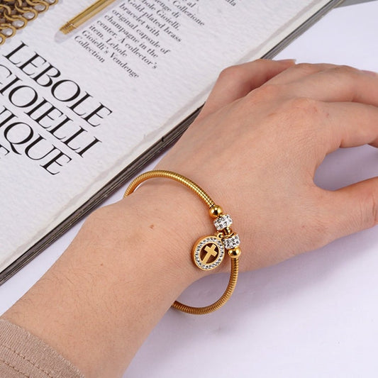 Stainless steel cross bracelet with diamonds