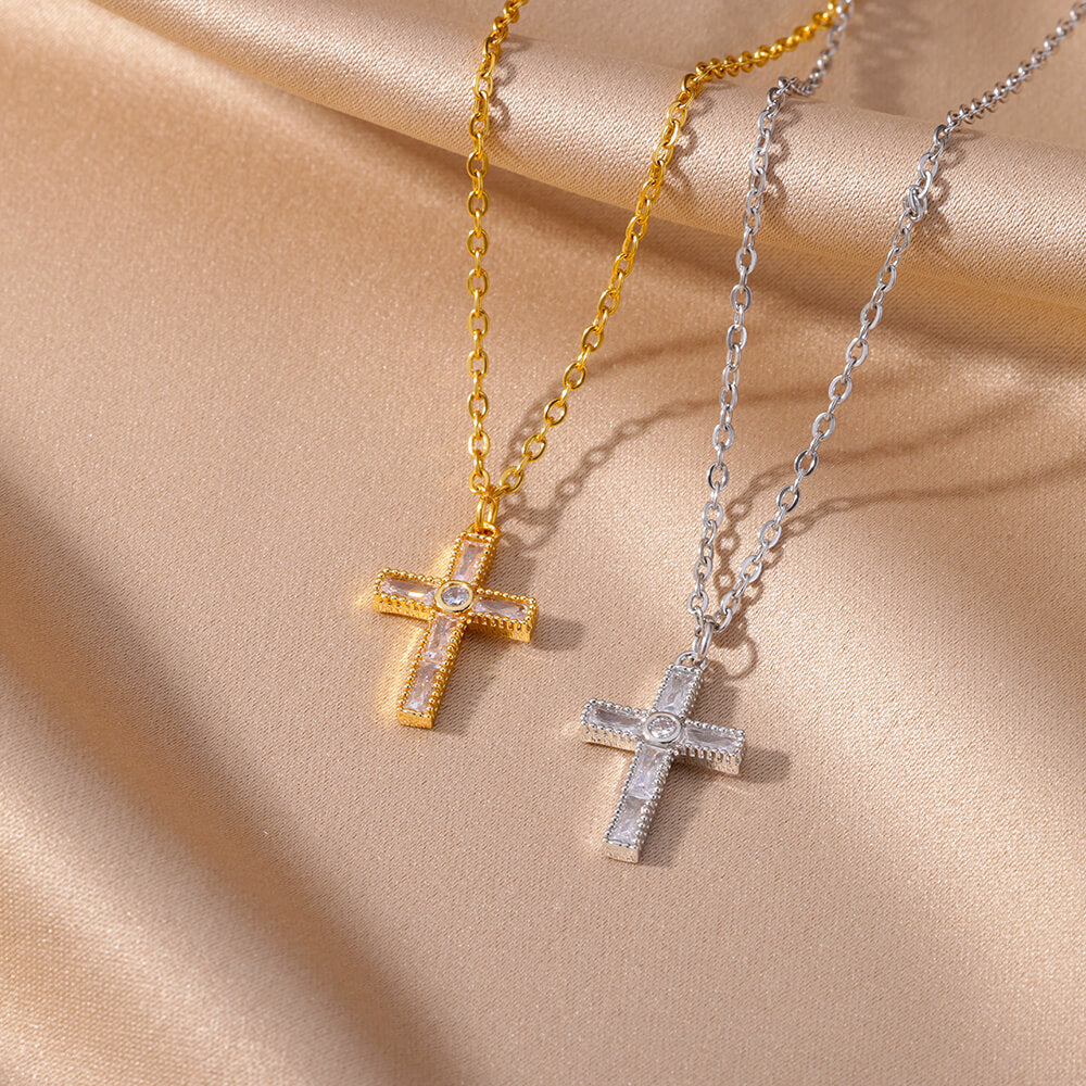 Trendy Minimalist Cross Pendant Necklace with Zirconia
