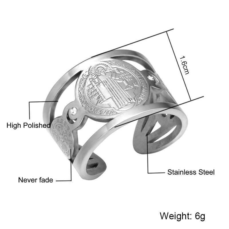 Stainless Steel Catholic Exorcist St. Benedict Ring