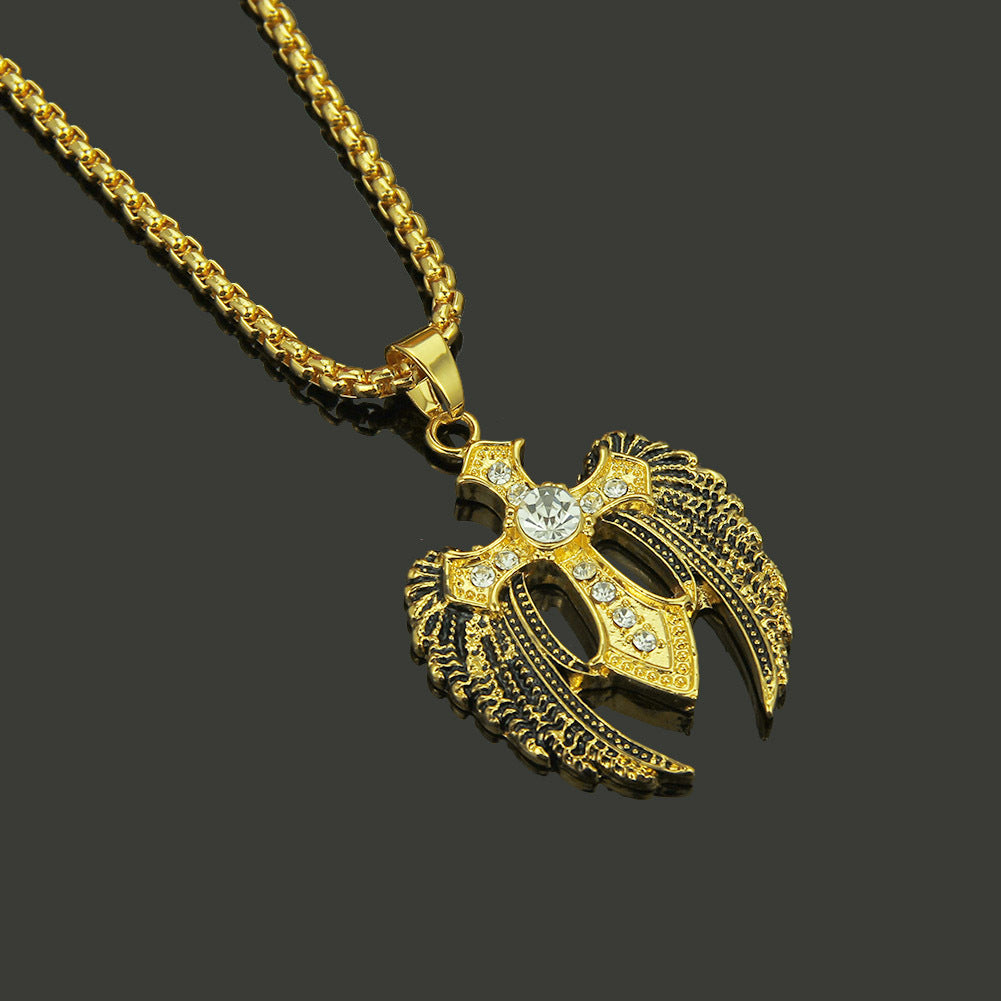 Rhinestone cross wing necklace