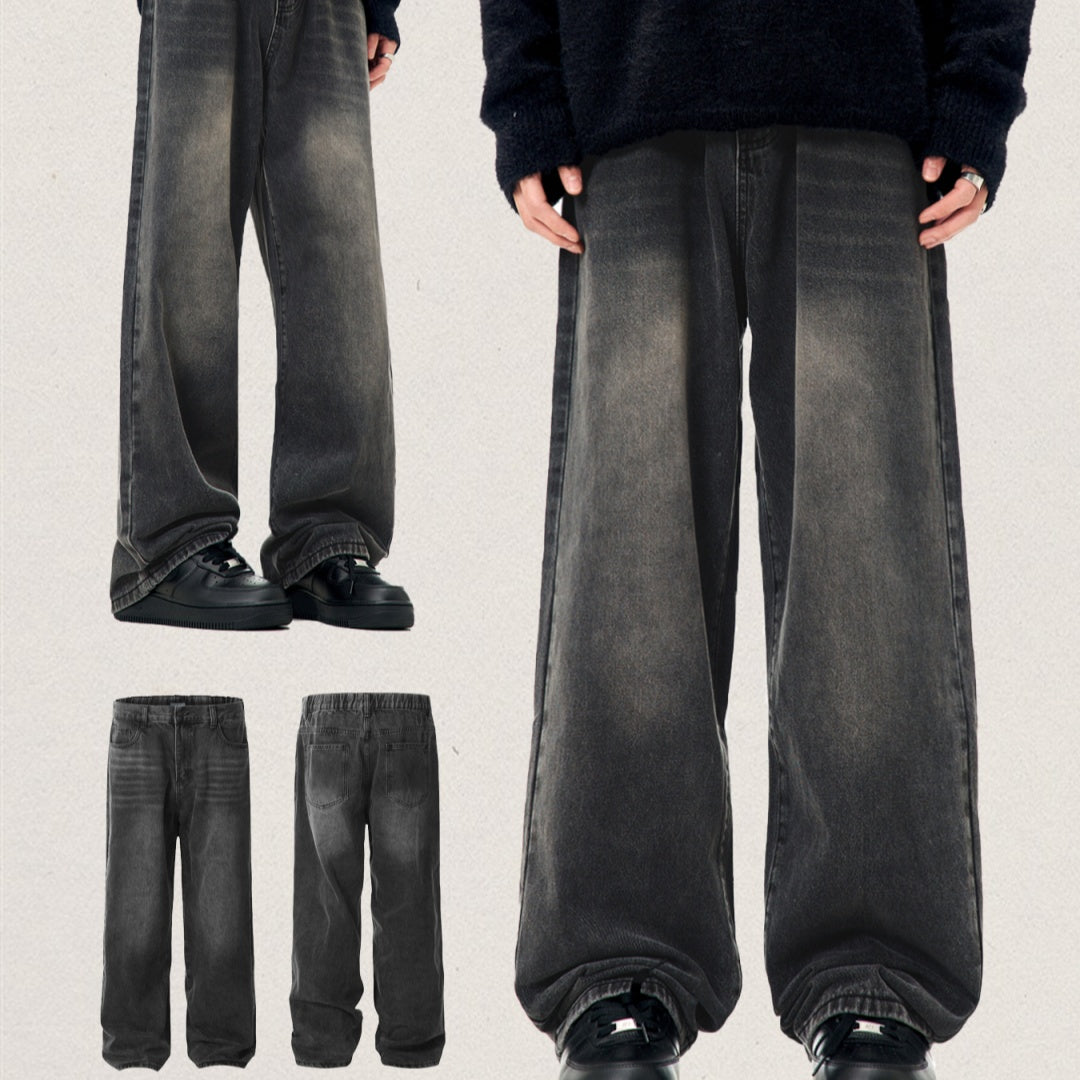 Loose-fit washed wide leg jeans