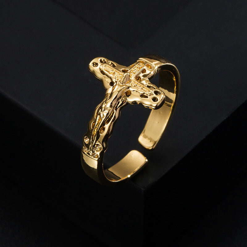 Gold-plated geometric zircon ring
