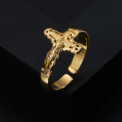 Copper-Plated Gold Geometric Zircon Ring for Women