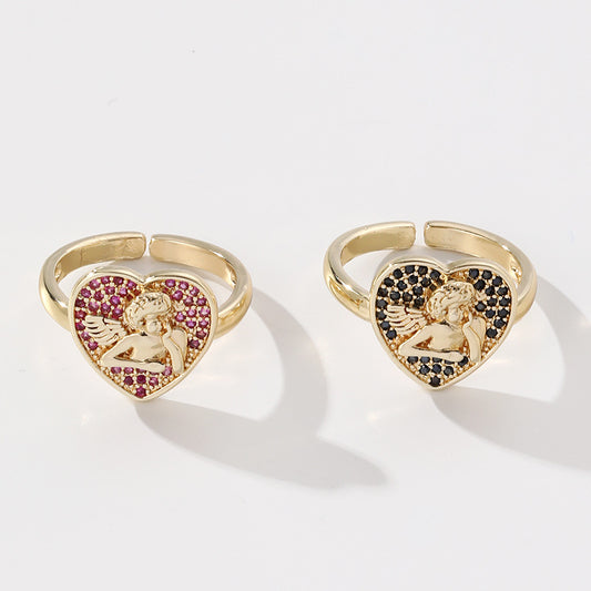Gold-plated heart ring set with micro zircon stones