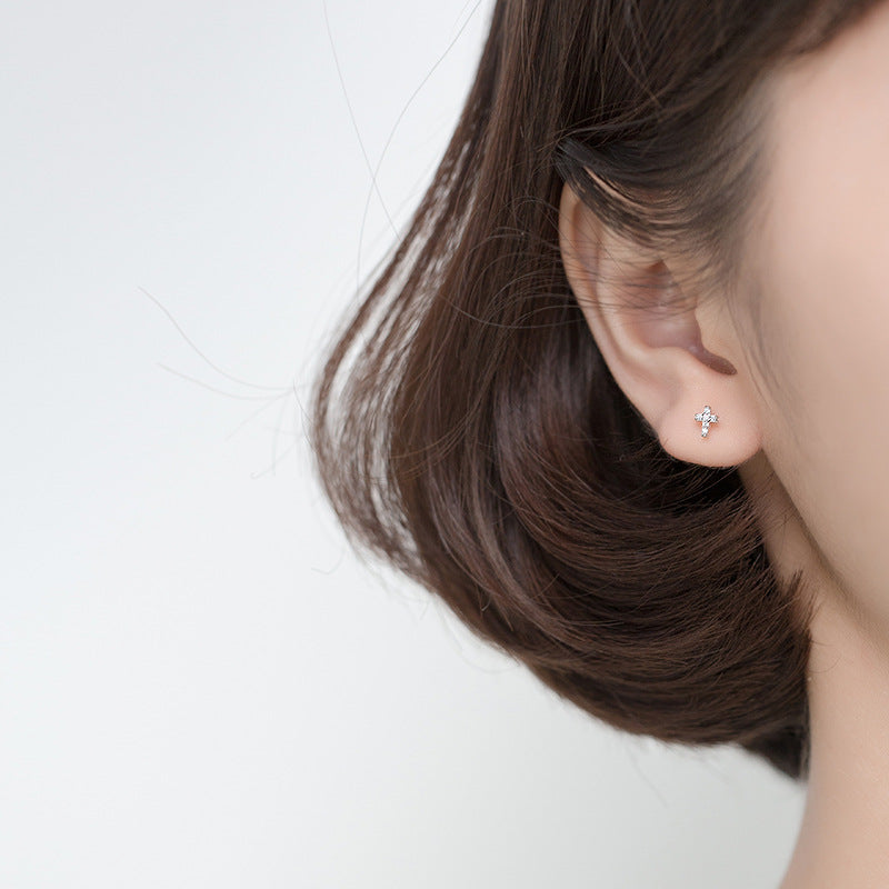 Silver mini cross stud earrings with rhinestones