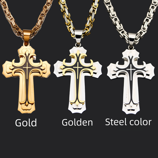 Stainless steel double-layer cross pendant necklace for men