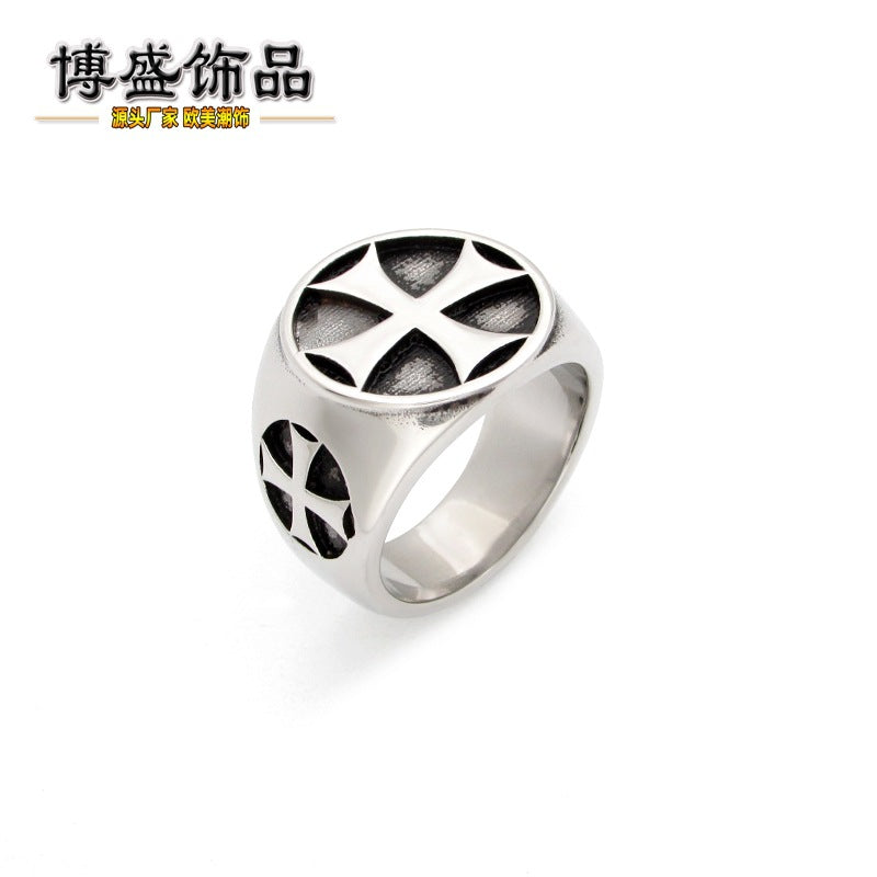 Retro Titanium Steel Cross Ring for Men's Punk Fashion