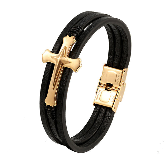 Handmade stainless steel braided cross bracelet