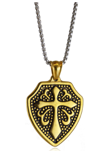 Vintage Punk Rock Pendant with Cross and Shield Design