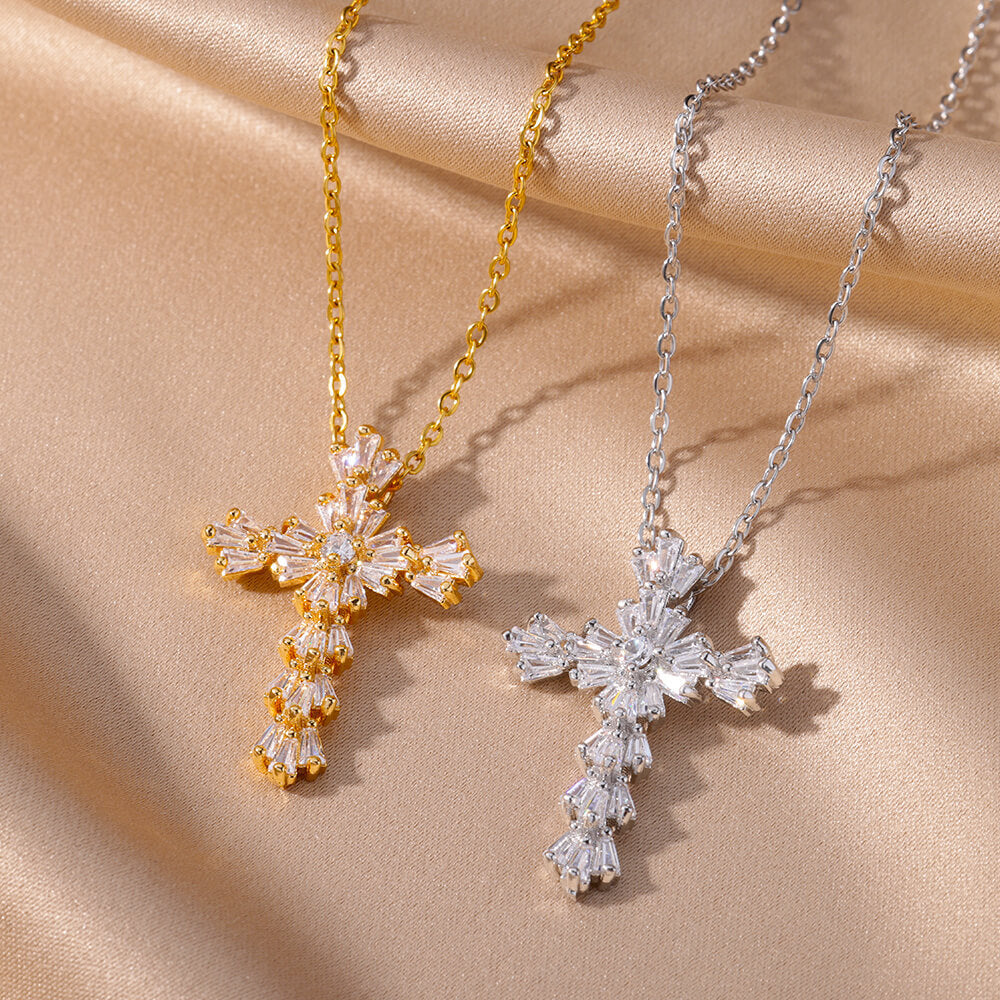 Trendy Minimalist Cross Pendant Necklace with Zirconia