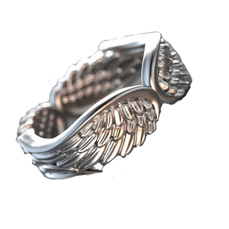 Angel Wings Feather Ring - Vintage Silver Design