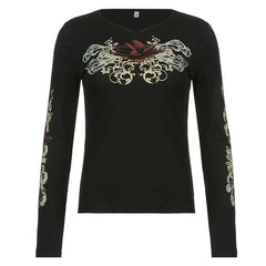Women's Retro Print Crew Neck Street T-shirt