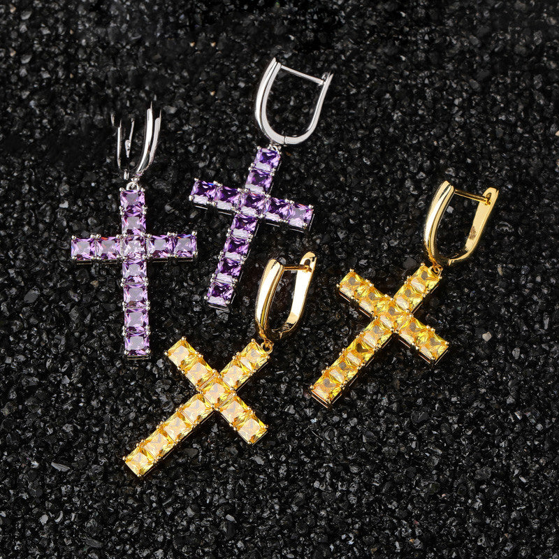 Square zircon cross earrings