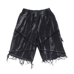 Men's Dark Tie-Dye Frayed Denim Shorts