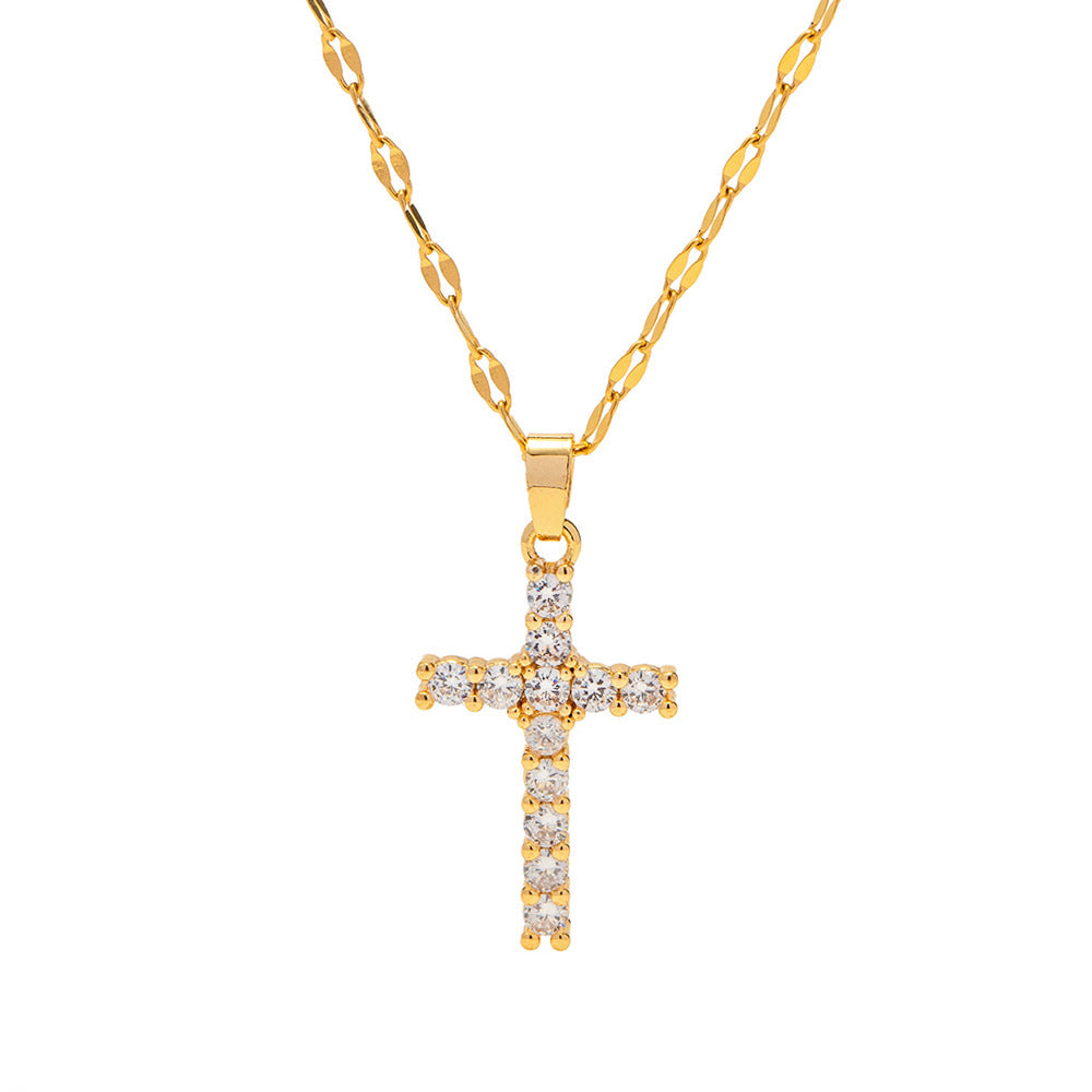 2023 Spring Simple Diamond Cross Pendant Necklace
