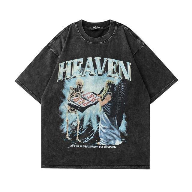 T-Shirt de Algodão com Gráfico Caveira Retro para Homem