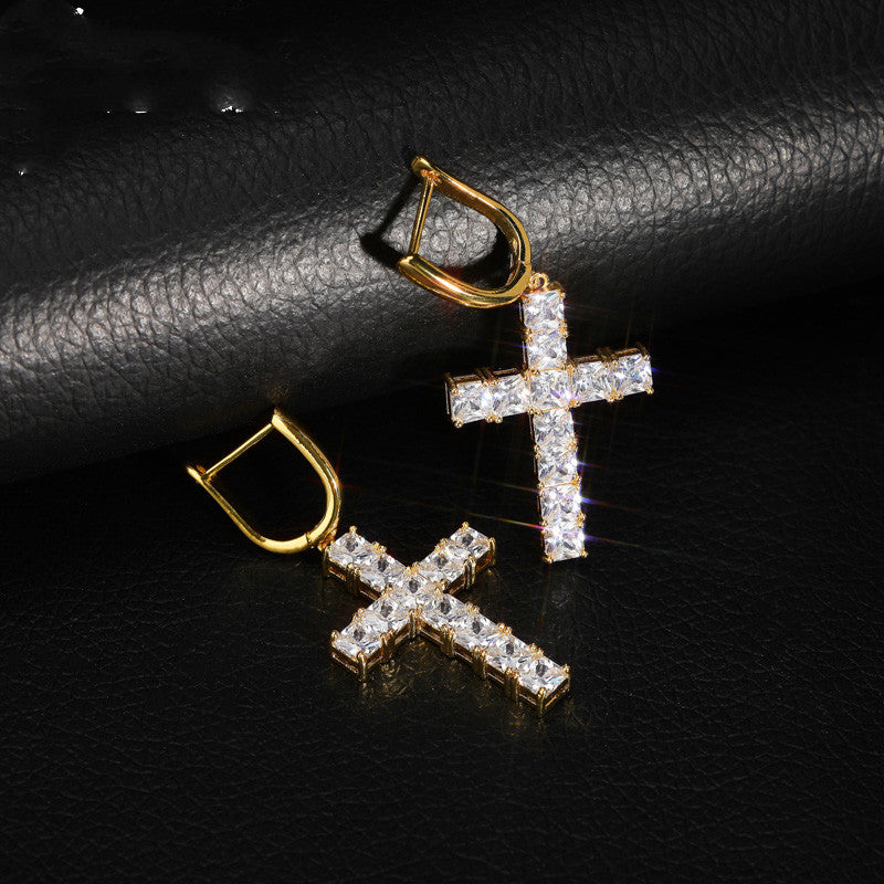Square zircon cross earrings