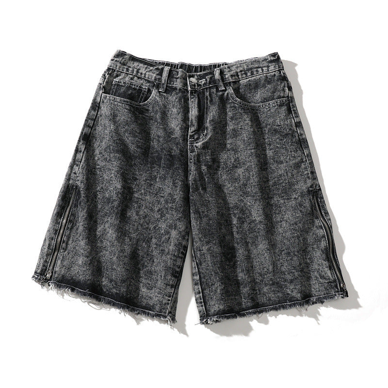 Denim shorts with frayed edges