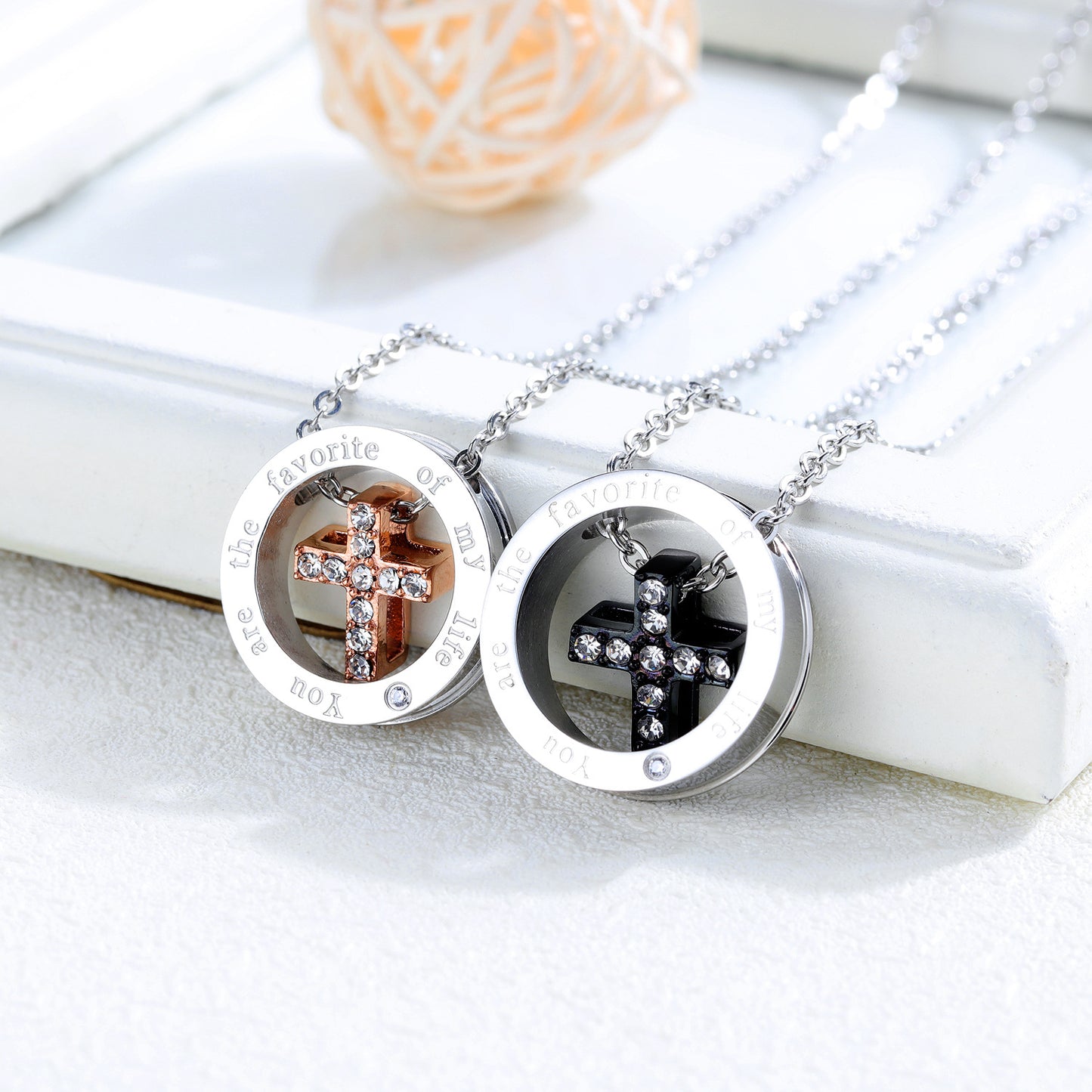 Stylish Titanium Steel Couple Necklace with Cross Pendant