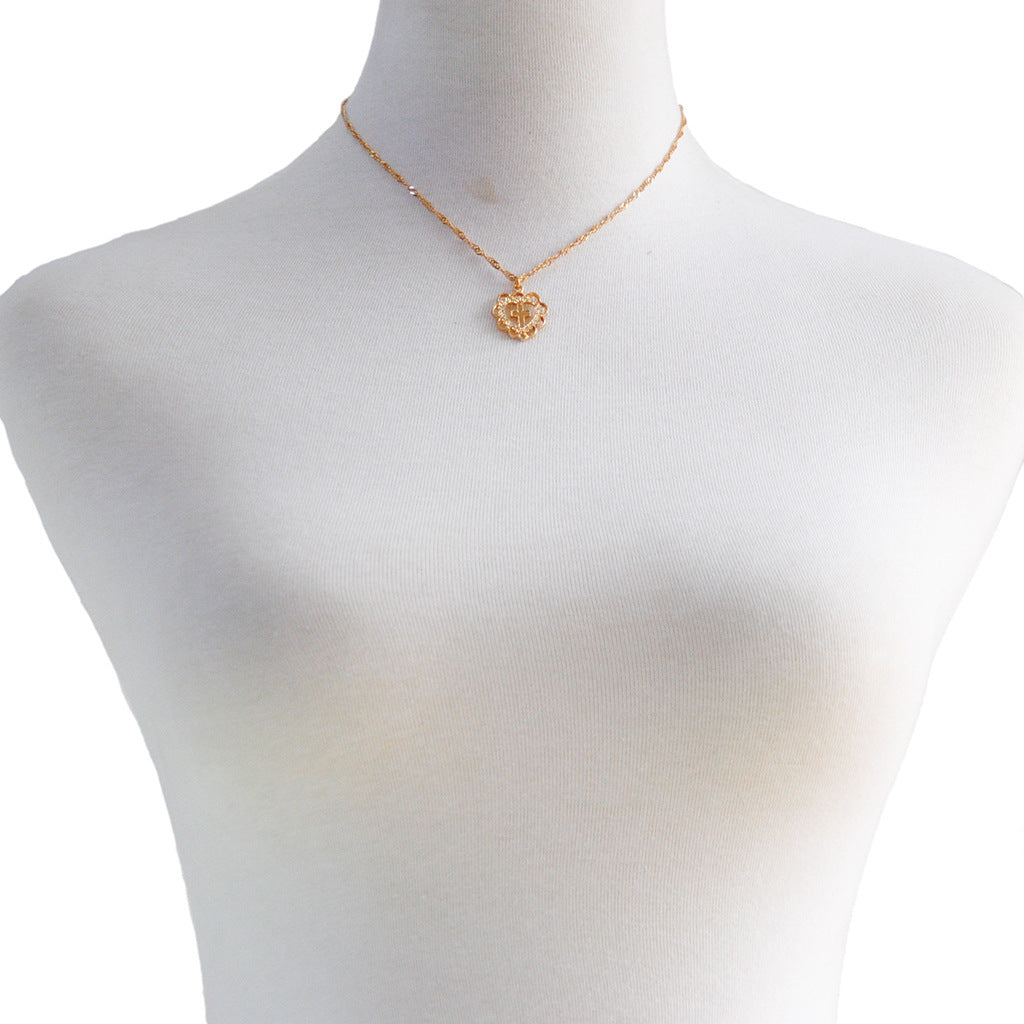 Vintage Minimalist Heart Cross Pendant Necklace