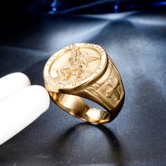 Guardian Angel Men's Vintage Cross Ring in Titanium Steel