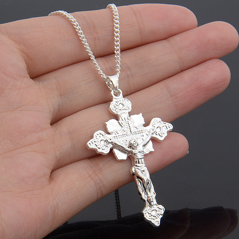 Fashion 925 Jesus Cross Pendant Necklace for Sweaters