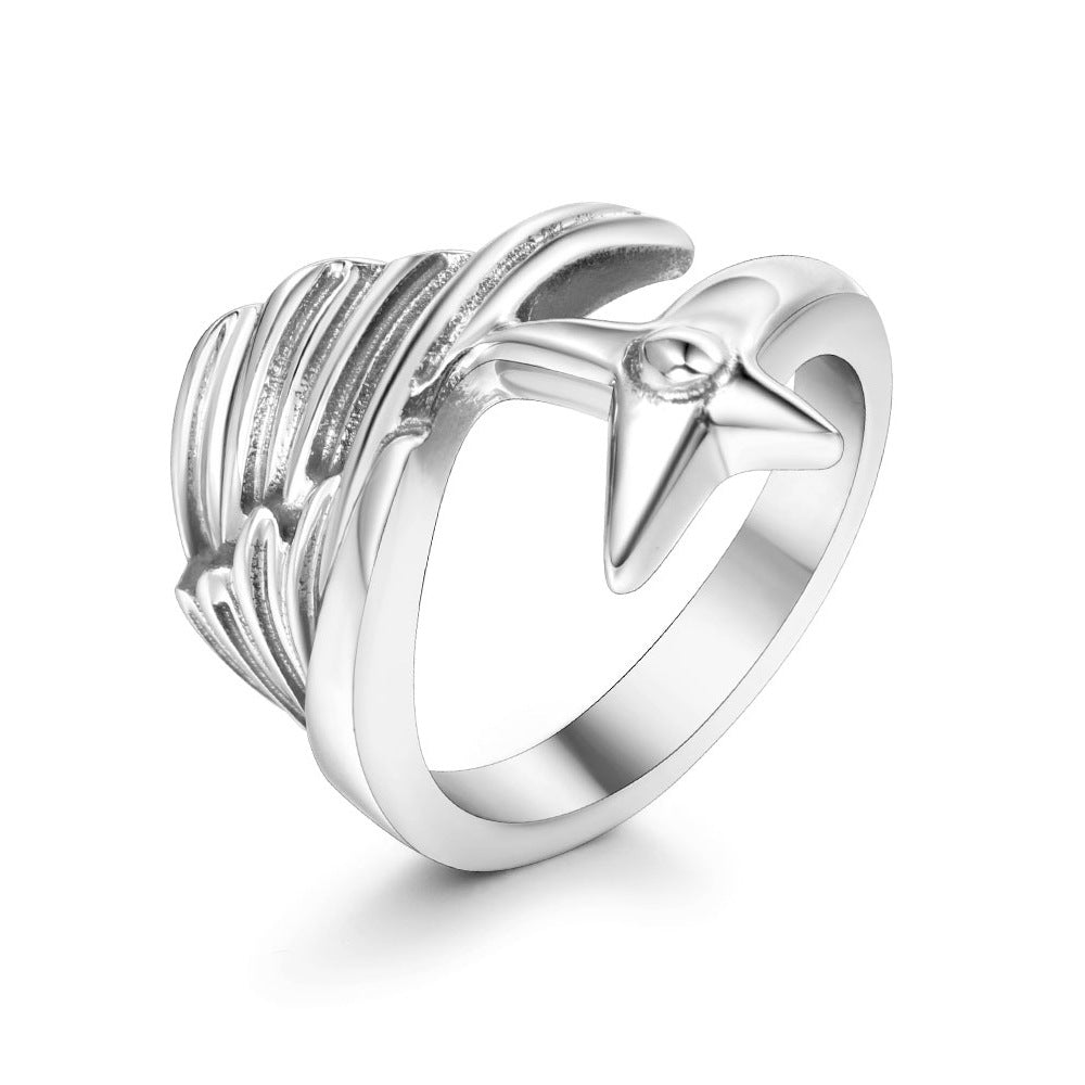 Titanium Steel Angel Wings Feather Fashion Ring