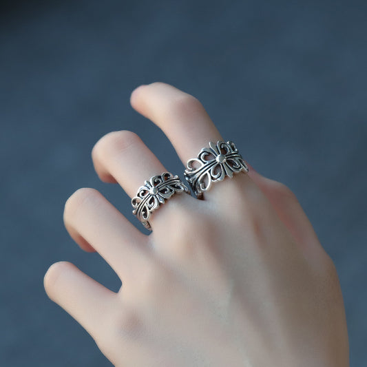 Sterling silver cross flower ring