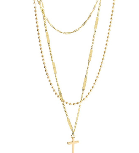 Fashionable Double Layer Gold Cross Necklace with Pendant