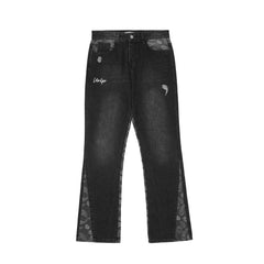 Cashew Flower Patchwork Washed Jeans for Men