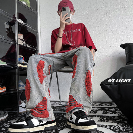Men's Hip-Hop Trend Ripped Hole Washed Jeans