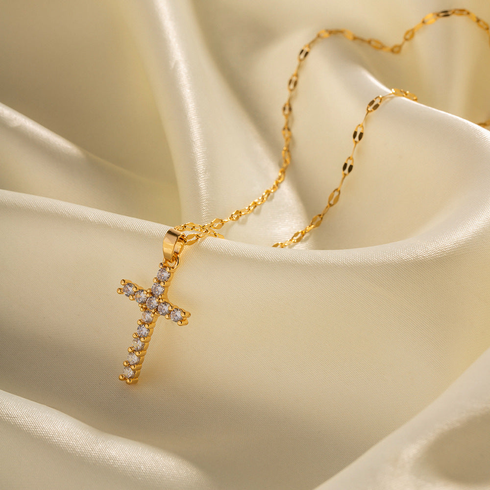2023 Spring Simple Diamond Cross Pendant Necklace