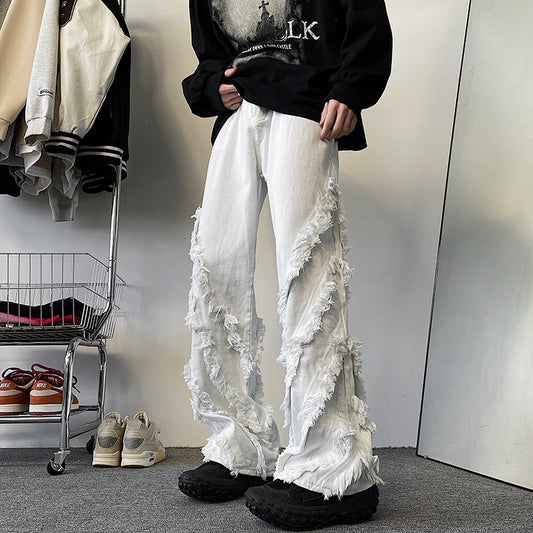 Black and White Patchwork Slim Fit Washed Jeans
