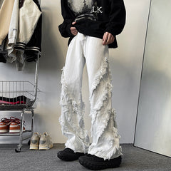 Black and White Patchwork Slim Fit Washed Jeans