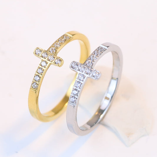 Vintage titanium steel cross ring