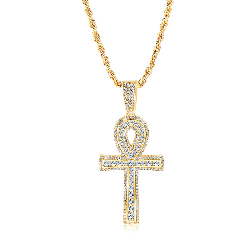 Ankh cross pendant necklace with zircon