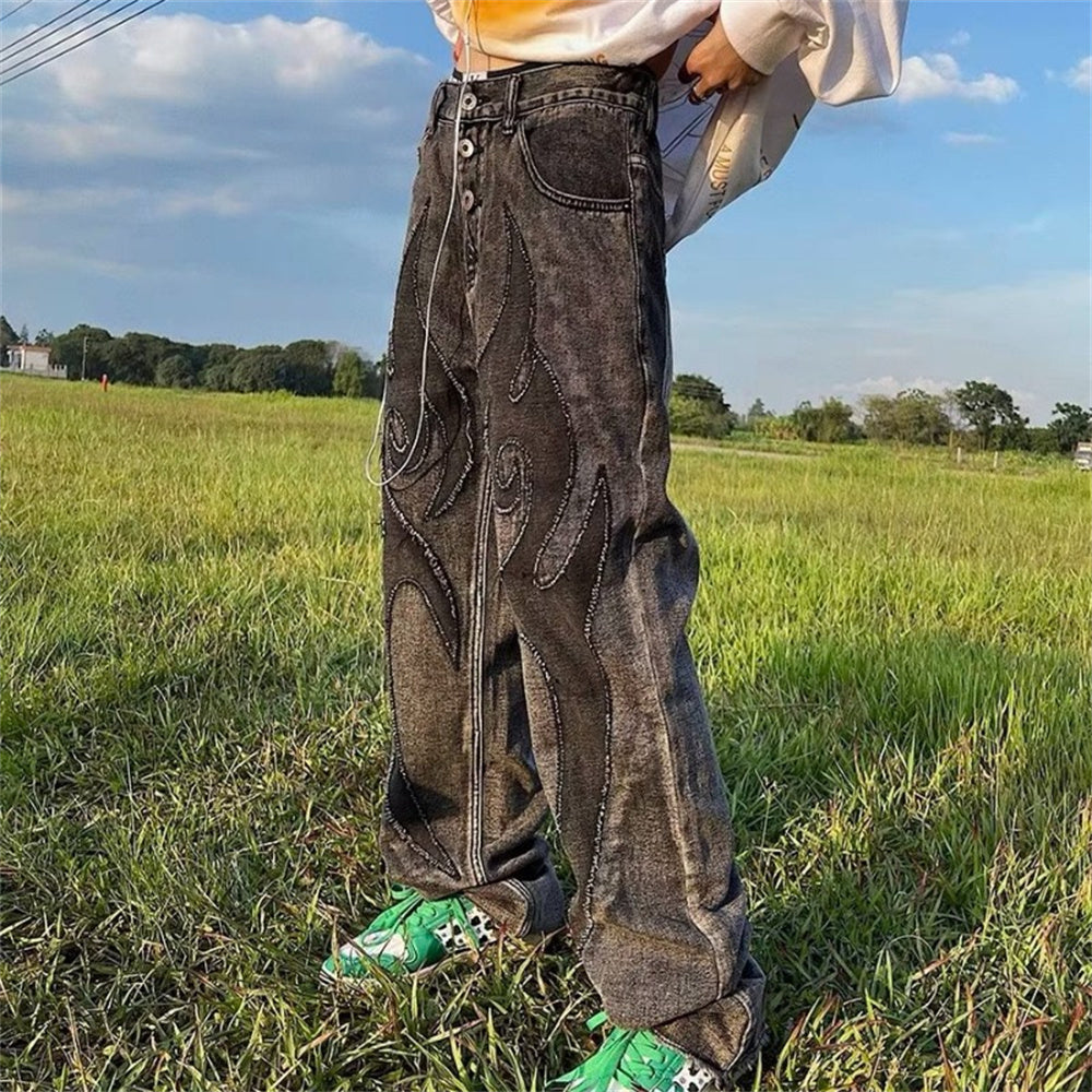 Retro patchwork graffiti hip-hop washed jeans